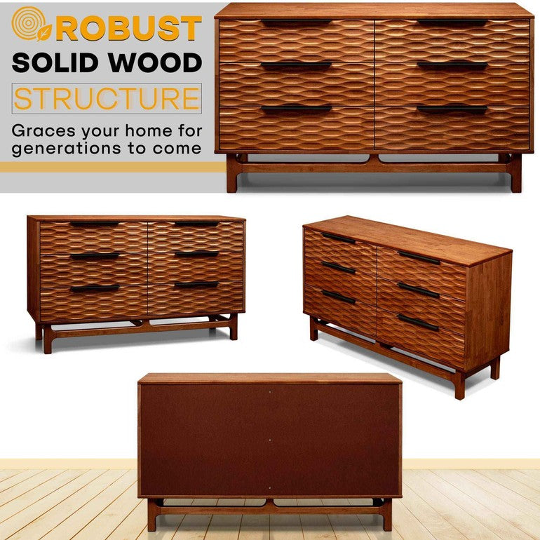Elara Acacia Wood 6 Drawer Dresser - 3 Colors