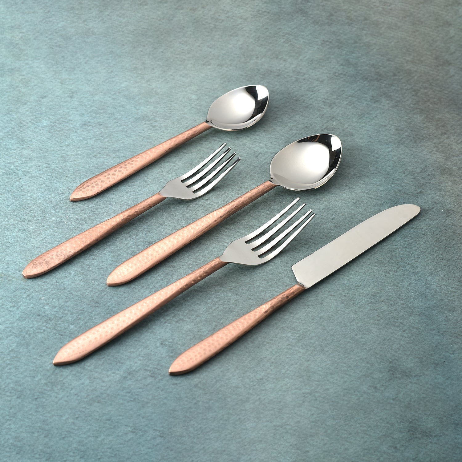 Crimson Hammered Flatware 5 Piece Place Setting