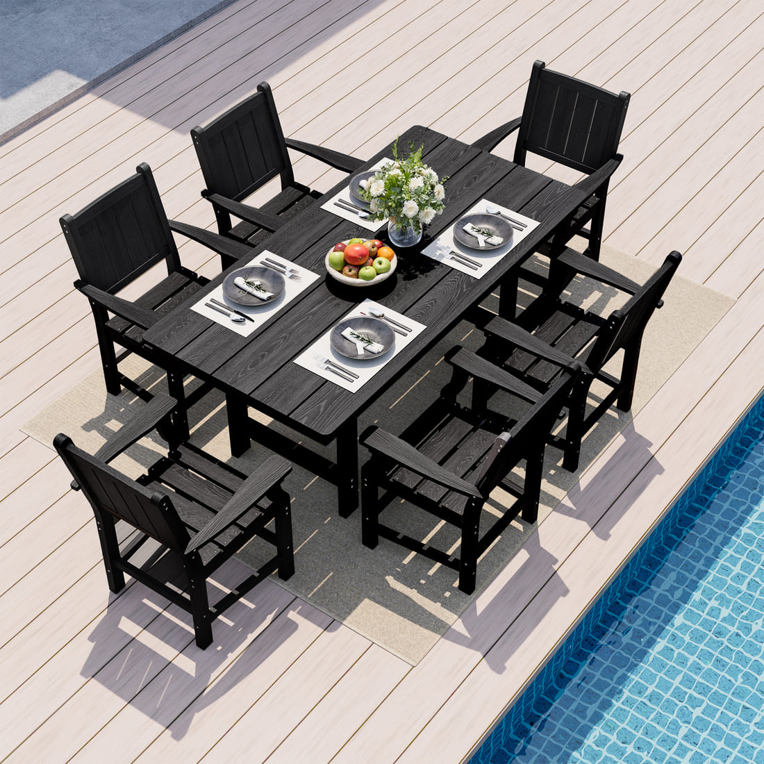 7-Piece HDPE Outdoor Dining Table and Chairs with Umbrella Hole - Multiple Sizes, 2 Colors