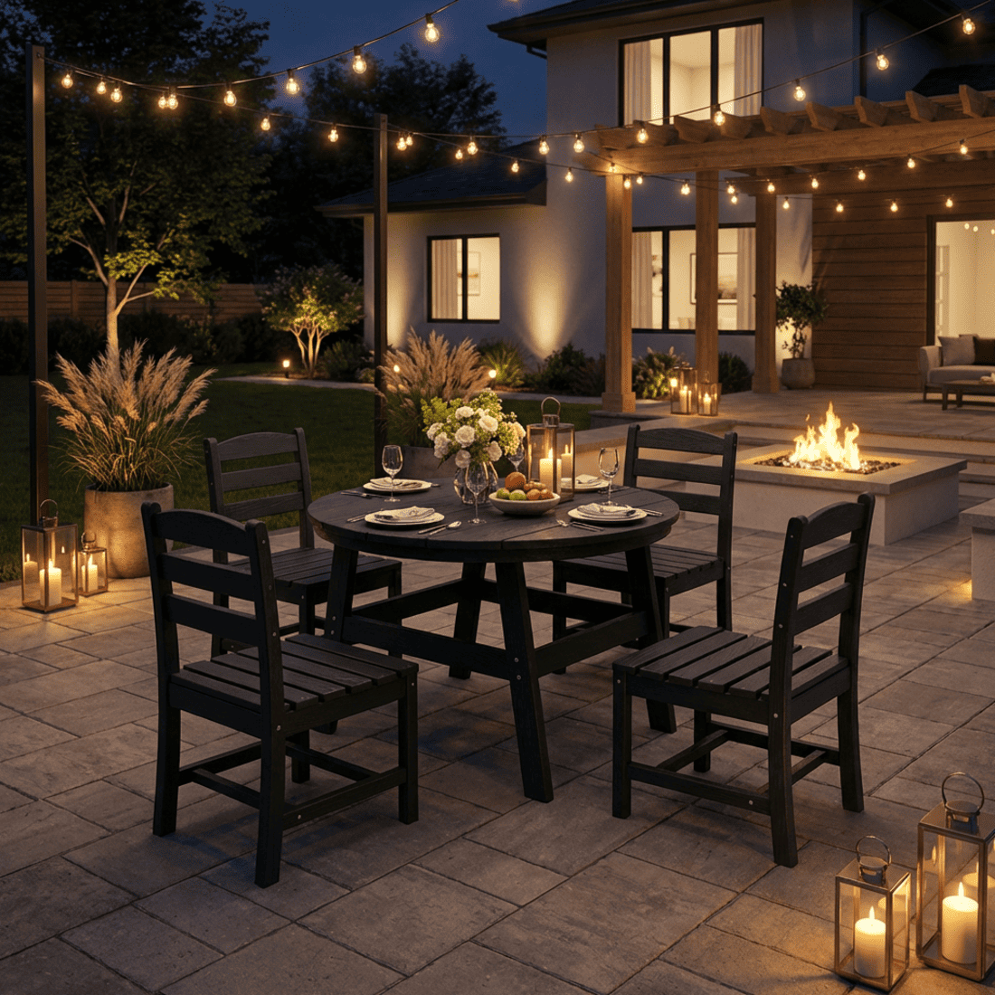 Corex HDPE Outdoor Dining Sets - 5 Piece, Gray or Black