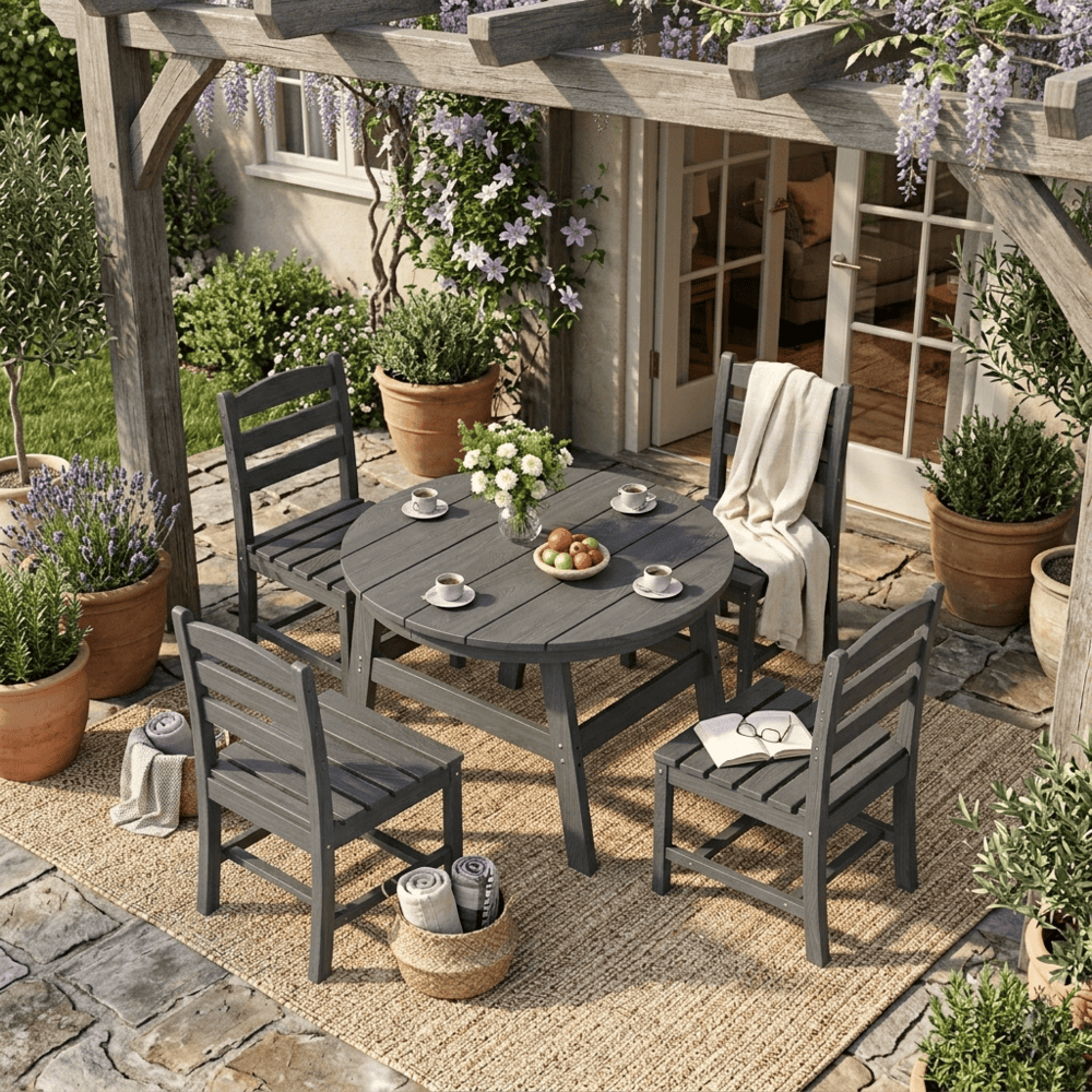 Corex HDPE Outdoor Dining Sets - 5 Piece, Gray or Black