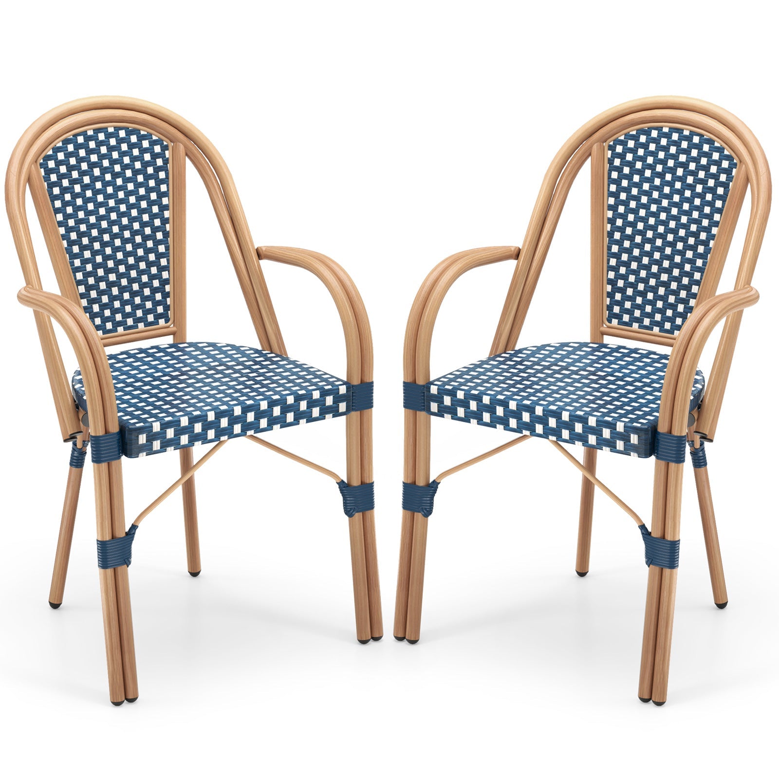 Hand-Woven French Bistro Style Outdoor Dining Chairs - Set of 2 in Blue or Black