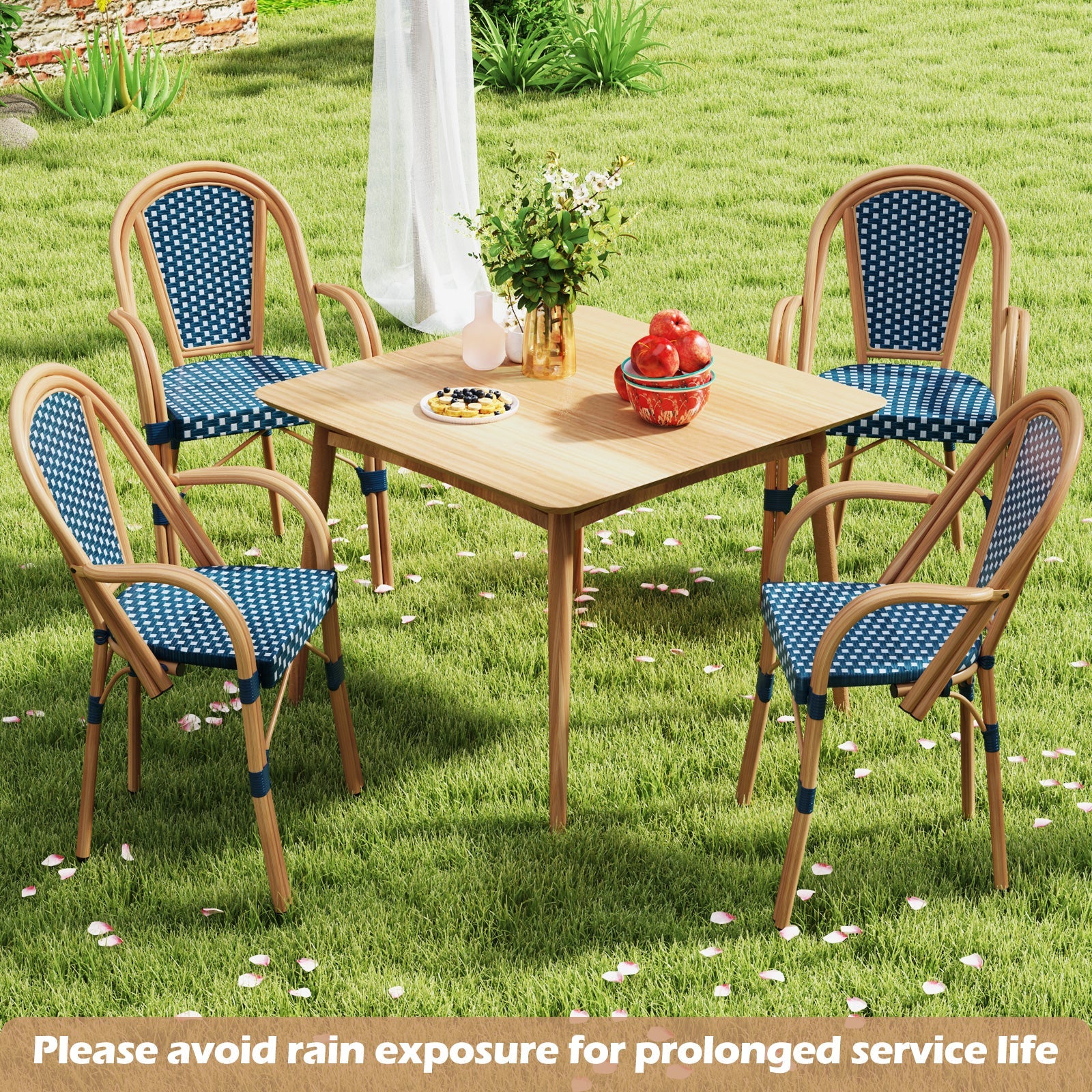 Hand-Woven French Bistro Style Outdoor Dining Chairs - Set of 2 in Blue or Black
