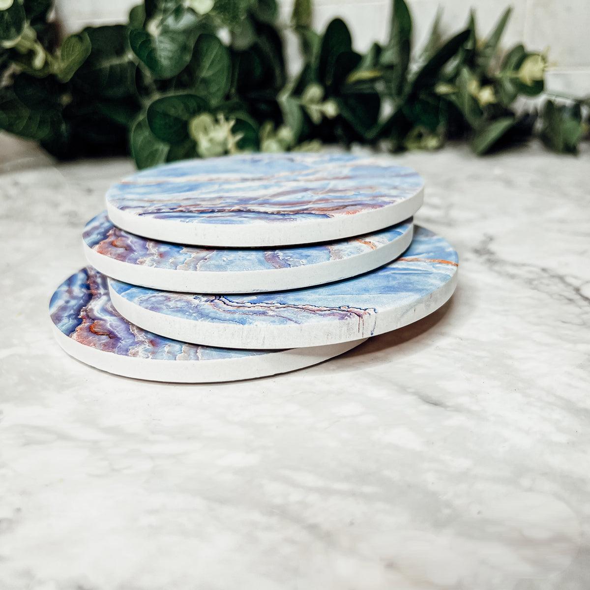 Marble Blue Ceraminc Coasters