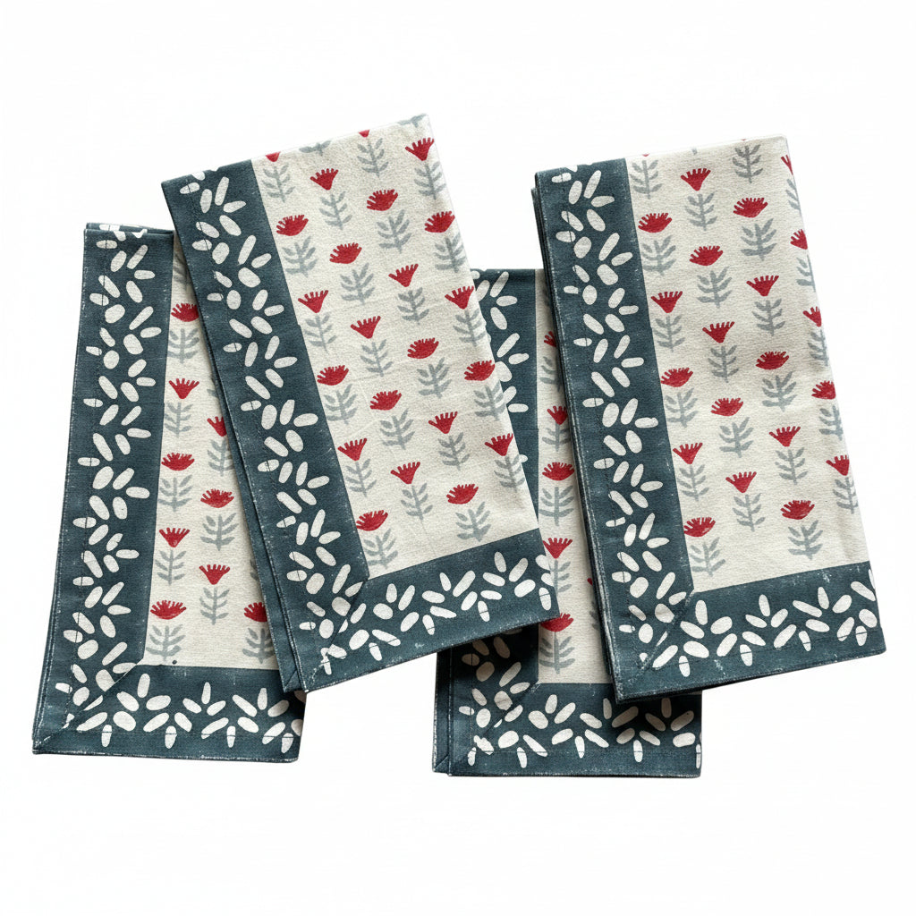 Claire Blockprint Dinner Napkin in Poppy - Set of 4