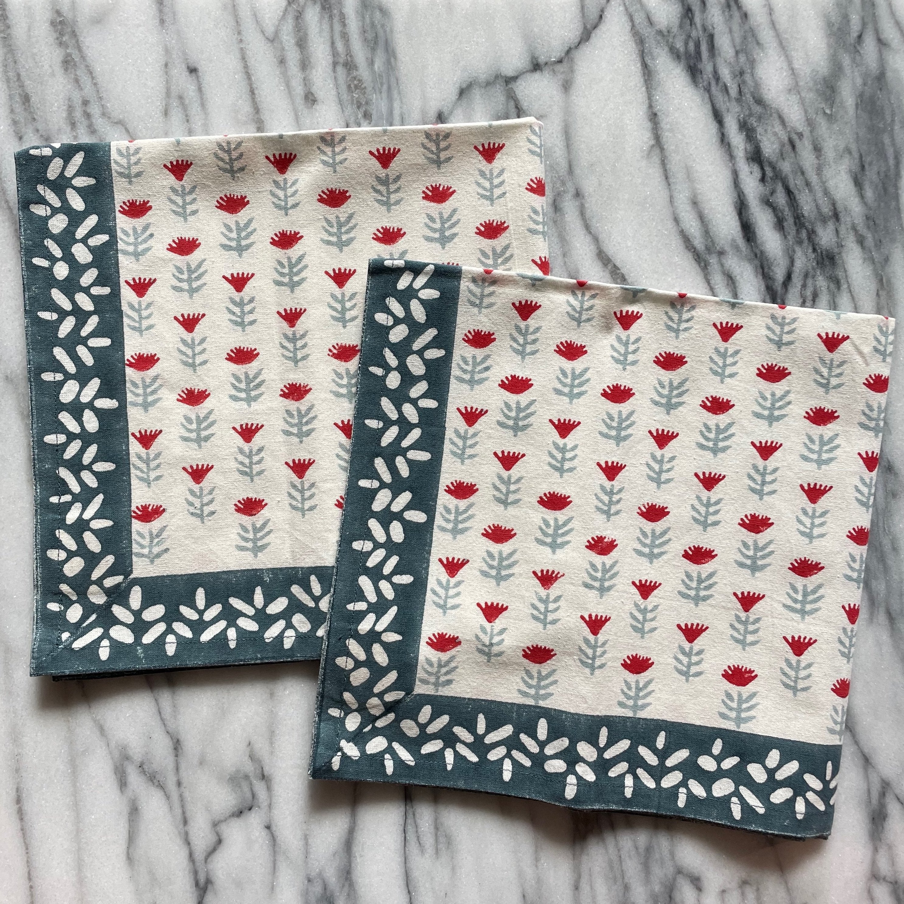 Claire Blockprint Dinner Napkin in Poppy - Set of 4