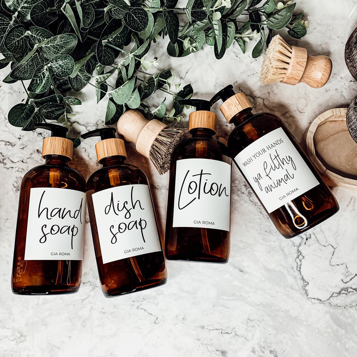 16oz Soap Bottles- Glass Amber|White Label
