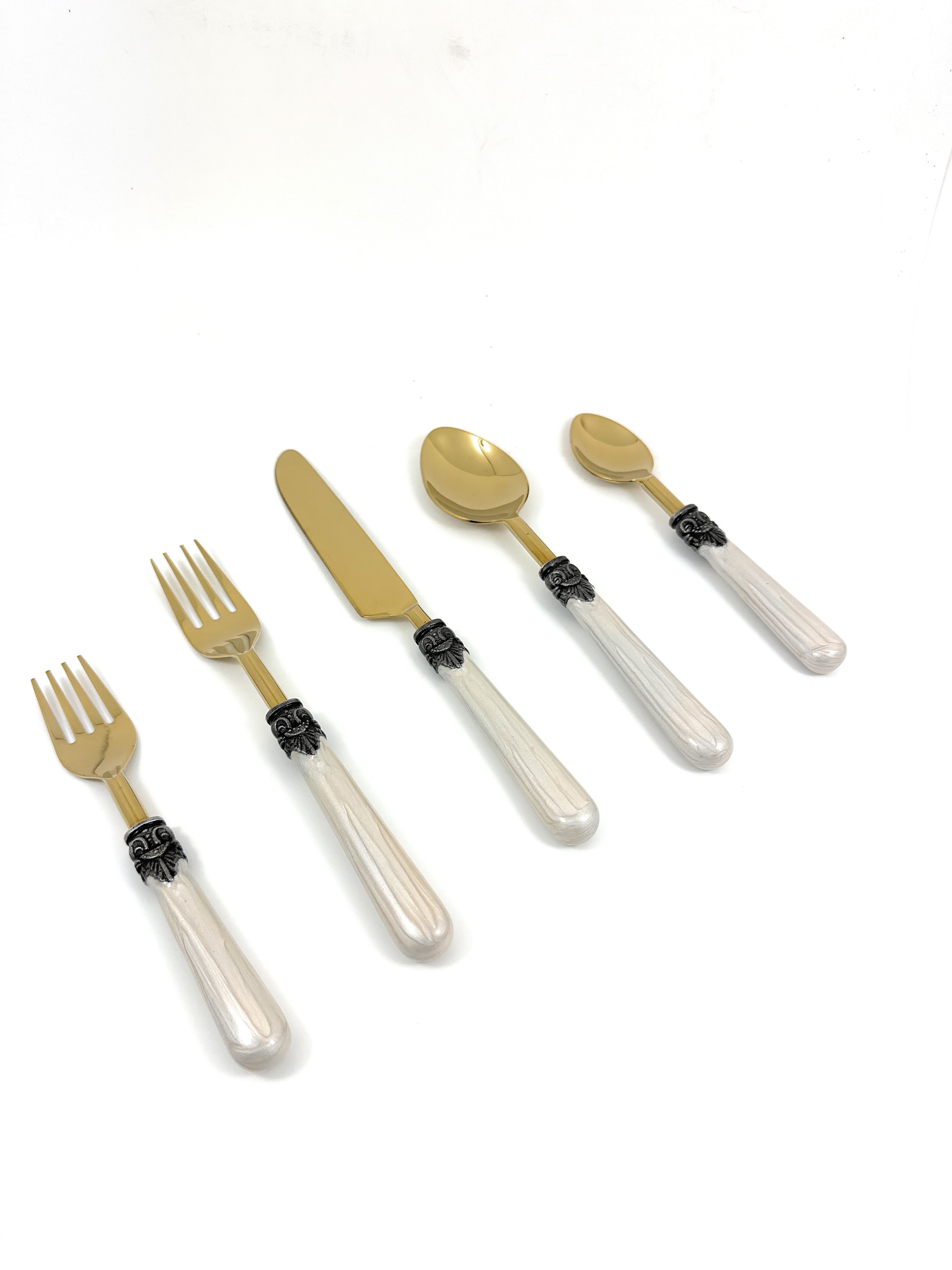 Antique Style White Resin Handle Flatware - 20 Pc Set