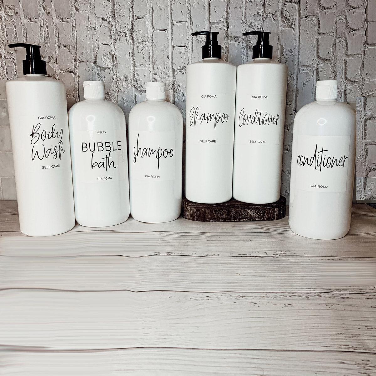 32oz Plastic White Dispensers with Customized Labels