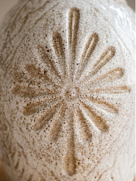 Antique Carved Ceramic Vase in White