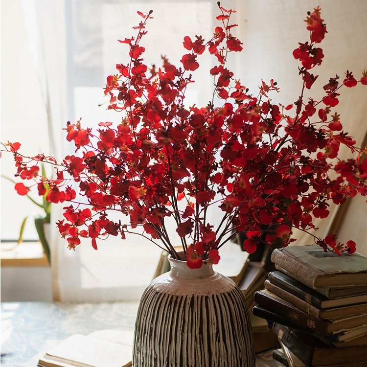 Artificial Oncidium Orchid Stem in Red - 31"