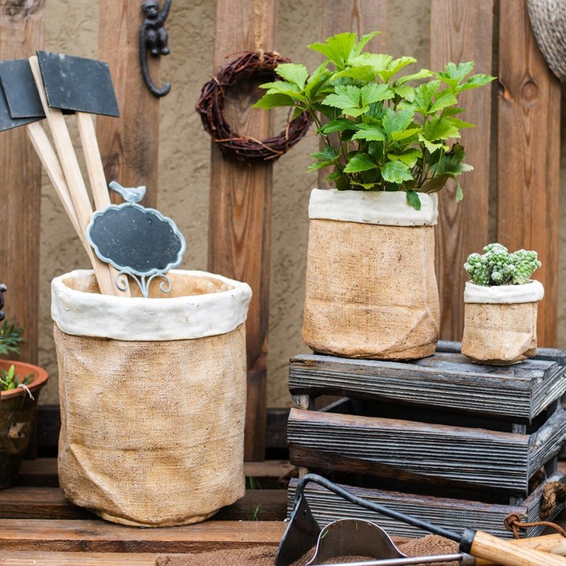 Paper Bag Style Concrete Garden Pots