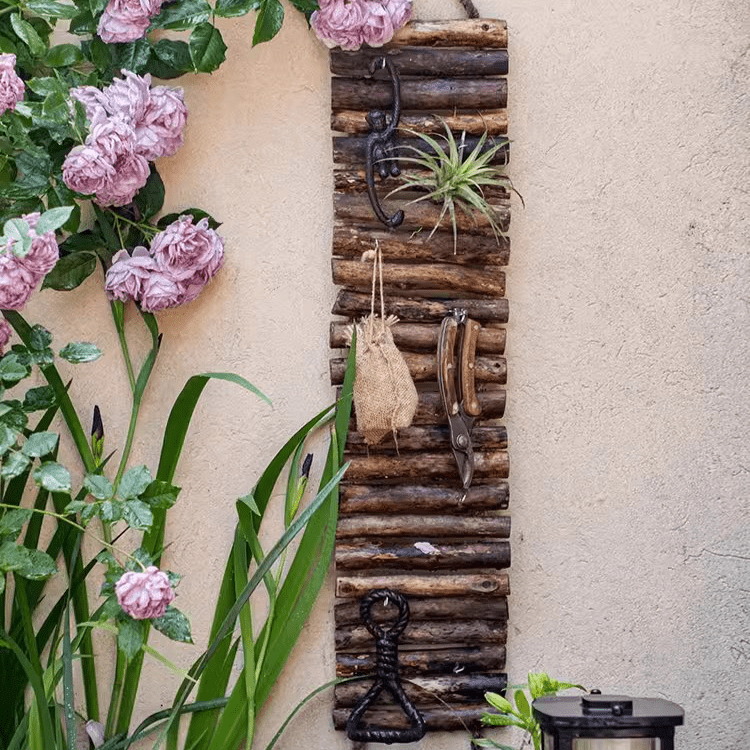 Rustic Wooden Ladder Garden Tool Organizer