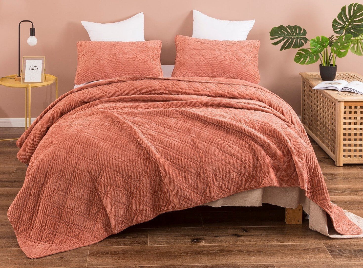 Terracotta Soft Velour Corduroy Bedding Set