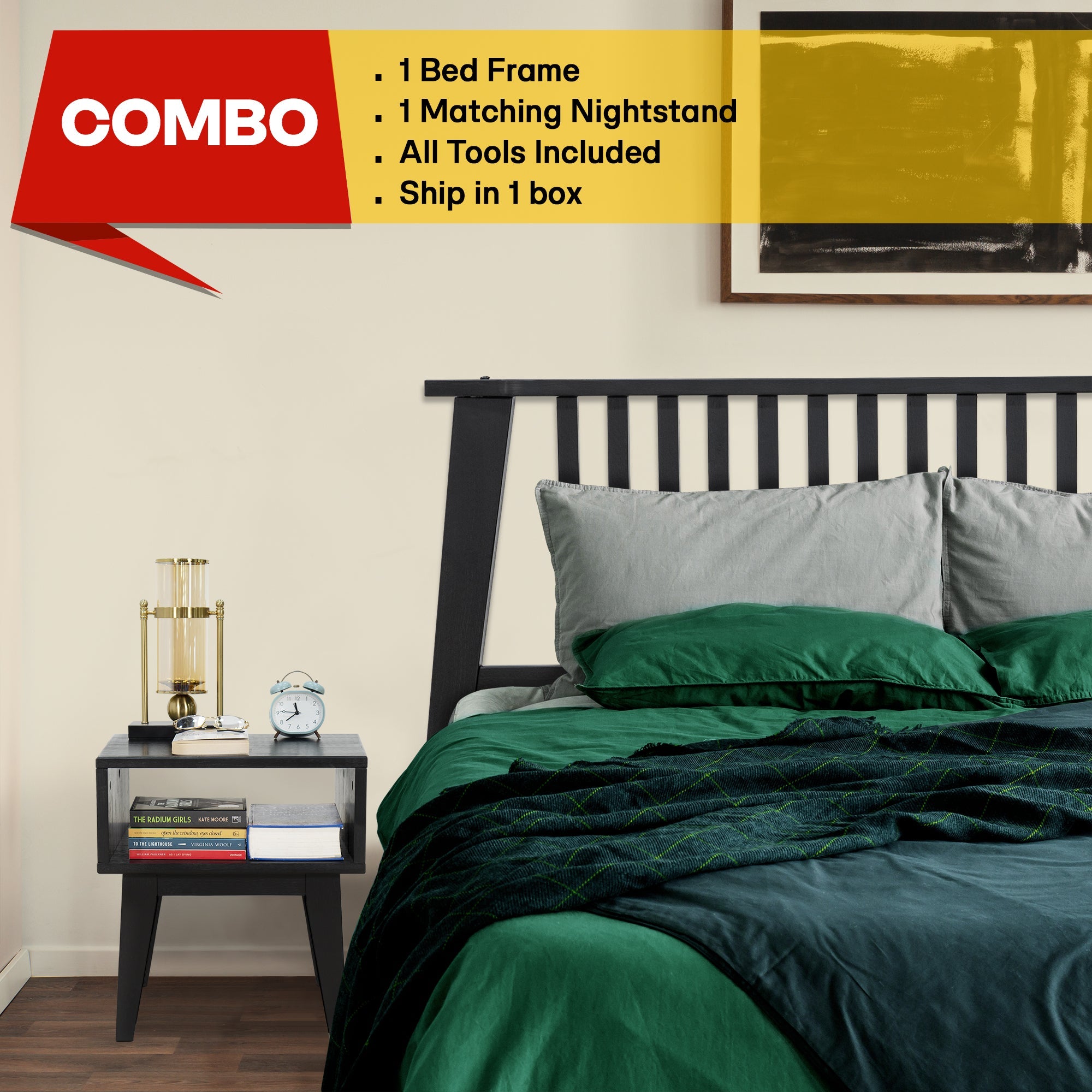 Kaylin Acacia Bed Frame & Nightstand Set