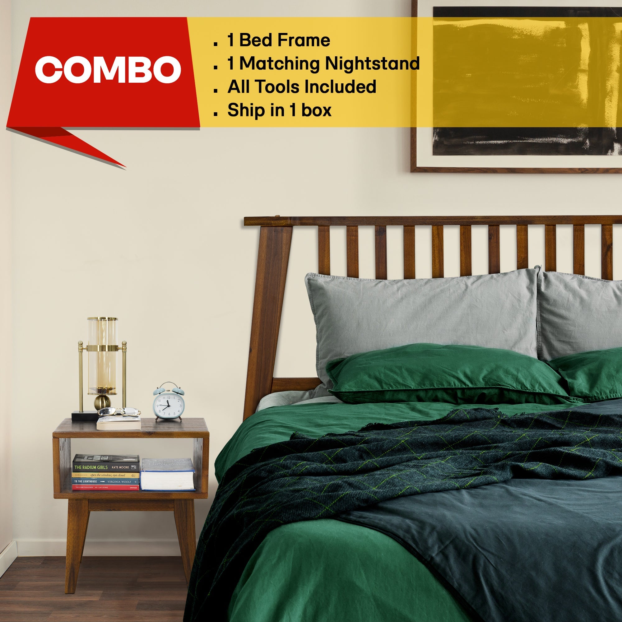 Kaylin Acacia Bed Frame & Nightstand Set