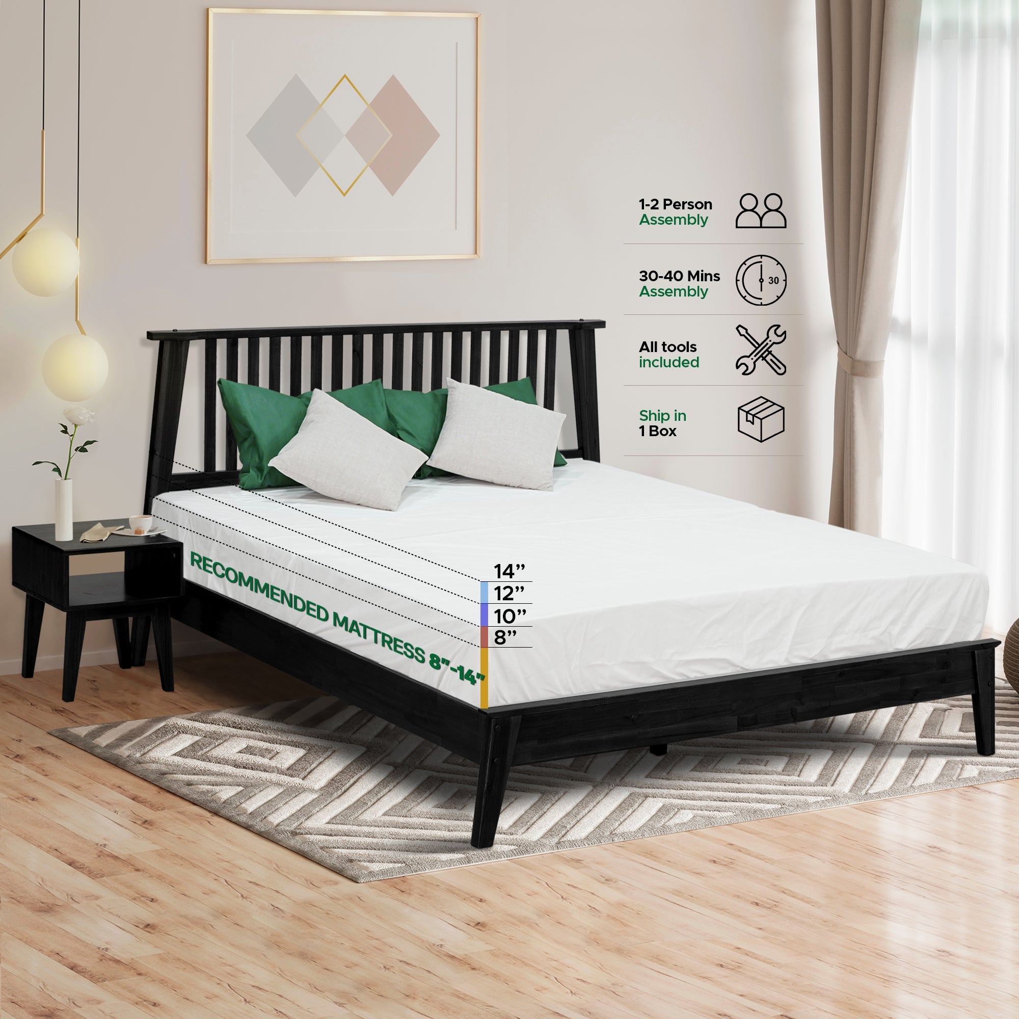 Kaylin Acacia Bed Frame & Nightstand Set