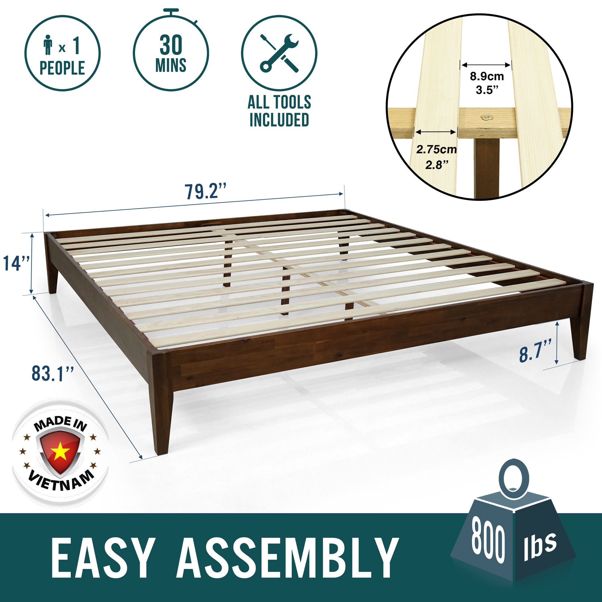 Mervyn Solid Acacia Wood Platform Bed