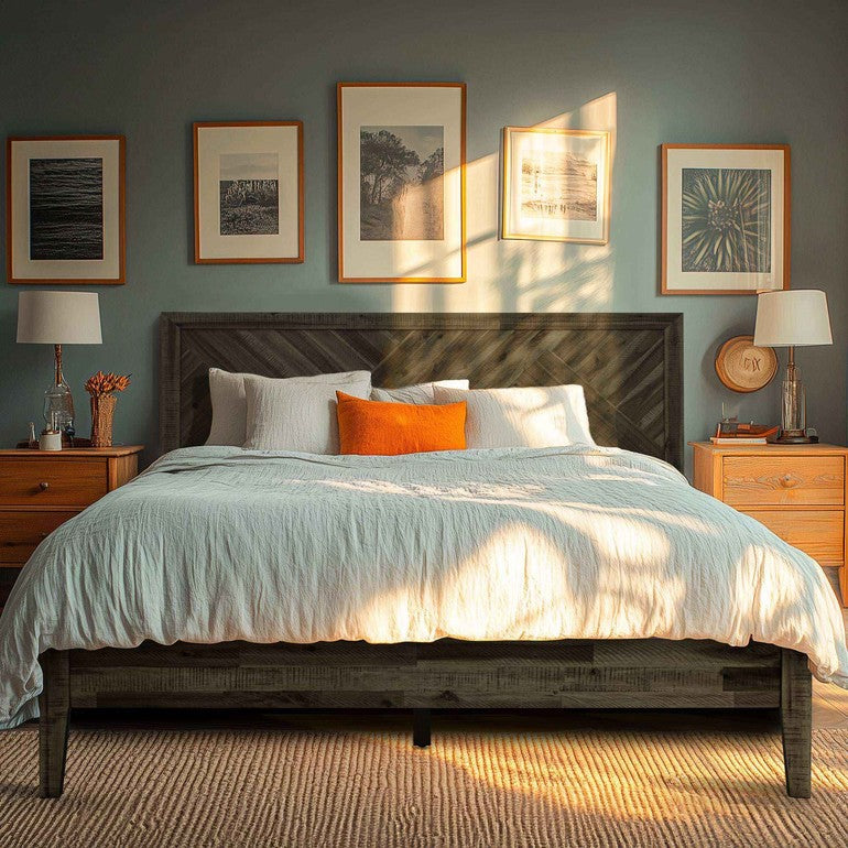 Acacia Sierra Deluxe Solid Wood Bed Frame - in Ebony, Walnut, or Early American