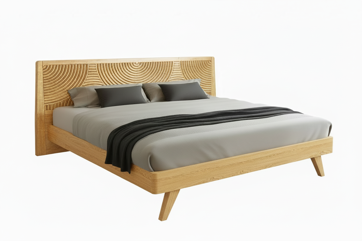 Harmony Acacia Solid Wood Platform Bed Frame in Caramel, Natural Oak, Walnut