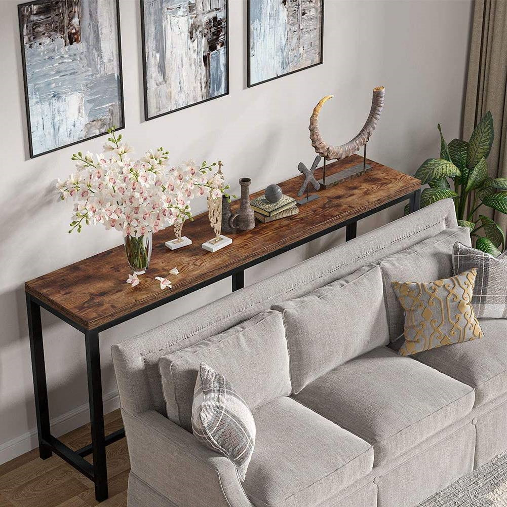 70-inch Space-Saving Console Table with Wood Top and Black Metal Frame