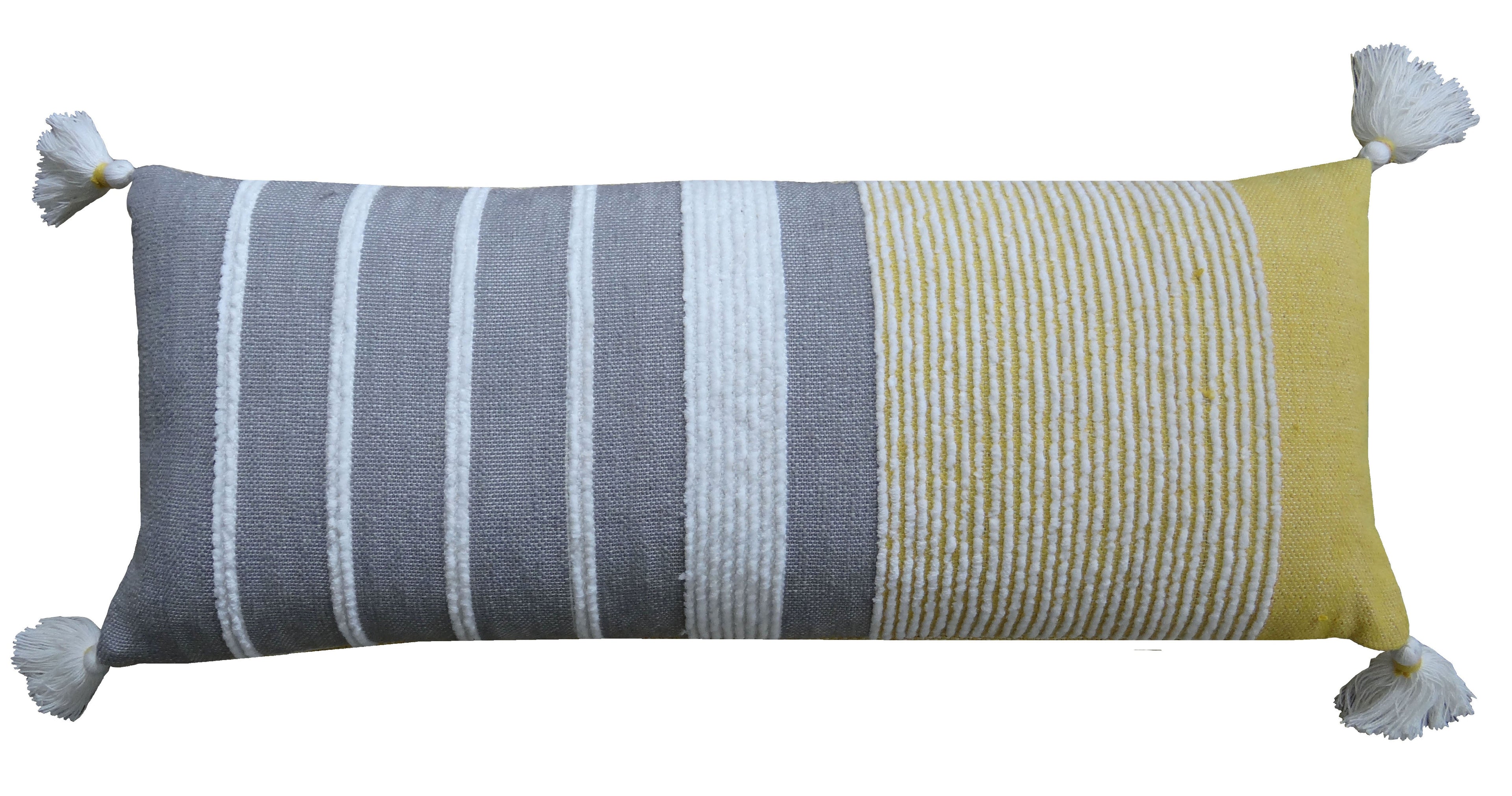 Extra Long Grey/Yellow Handwoven Lumbar Pillow - 14X36 Inch