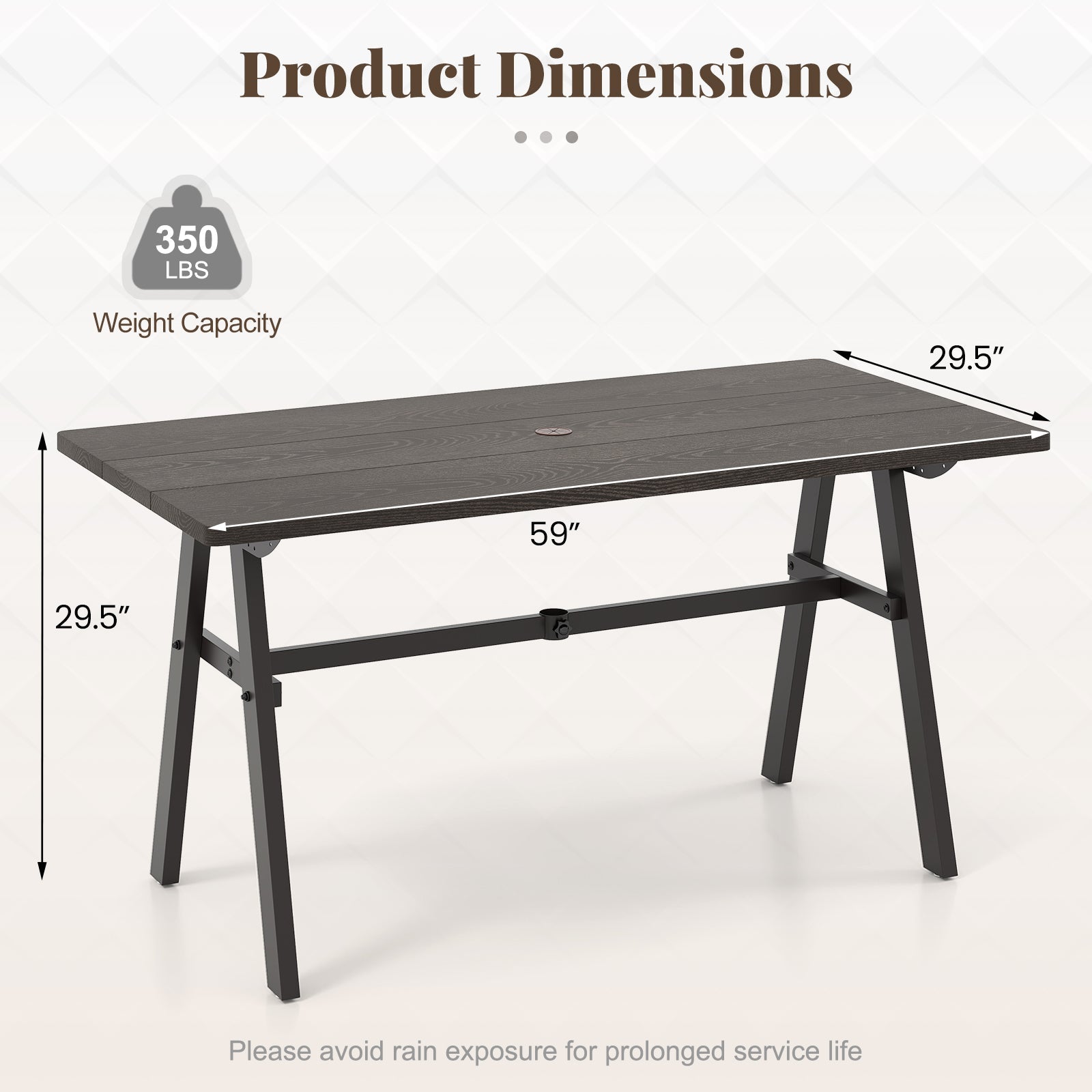 Outdoor Dining Table for 6 - Dark Brown