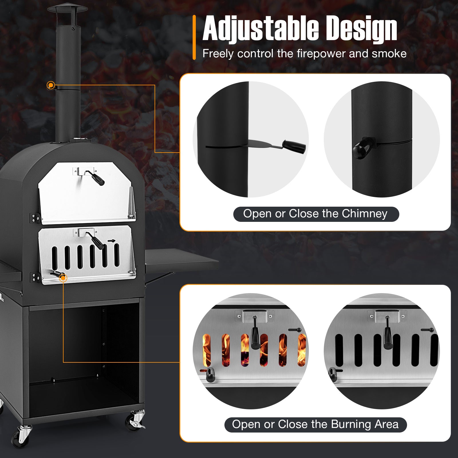 Outdoor Pizza Oven with Protective Cover, Grill Racks and Built-in Thermometer