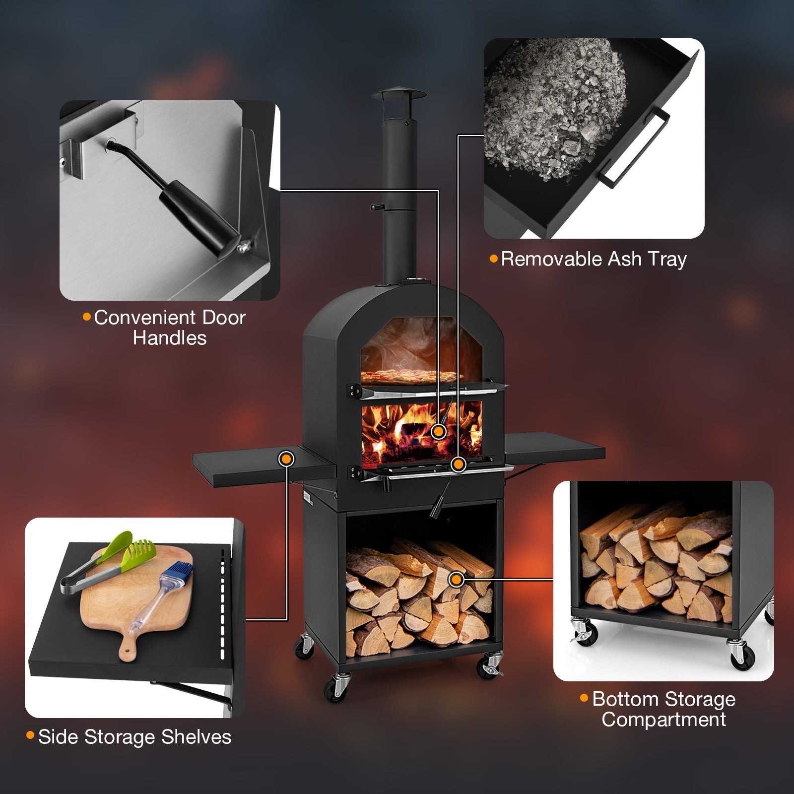 Outdoor Pizza Oven with Protective Cover, Grill Racks and Built-in Thermometer