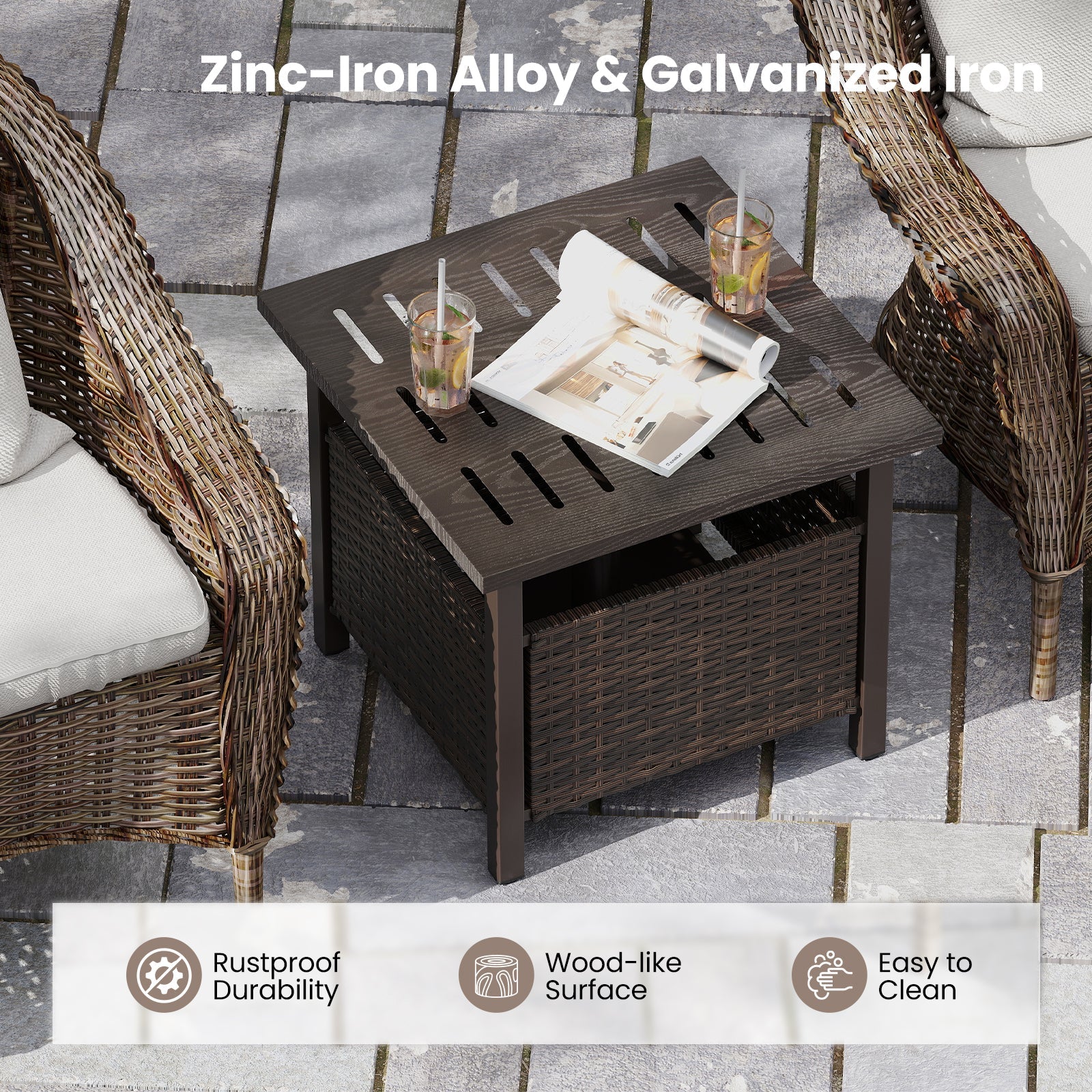 All-Weather PE Wicker Patio Table with Umbrella Hole