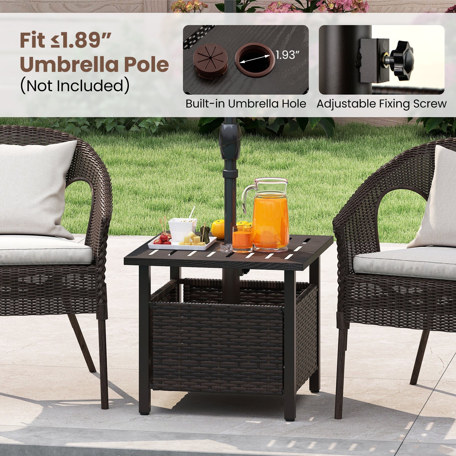All-Weather PE Wicker Patio Table with Umbrella Hole