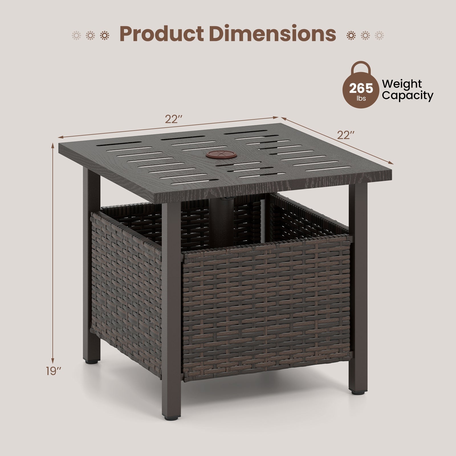 All-Weather PE Wicker Patio Table with Umbrella Hole