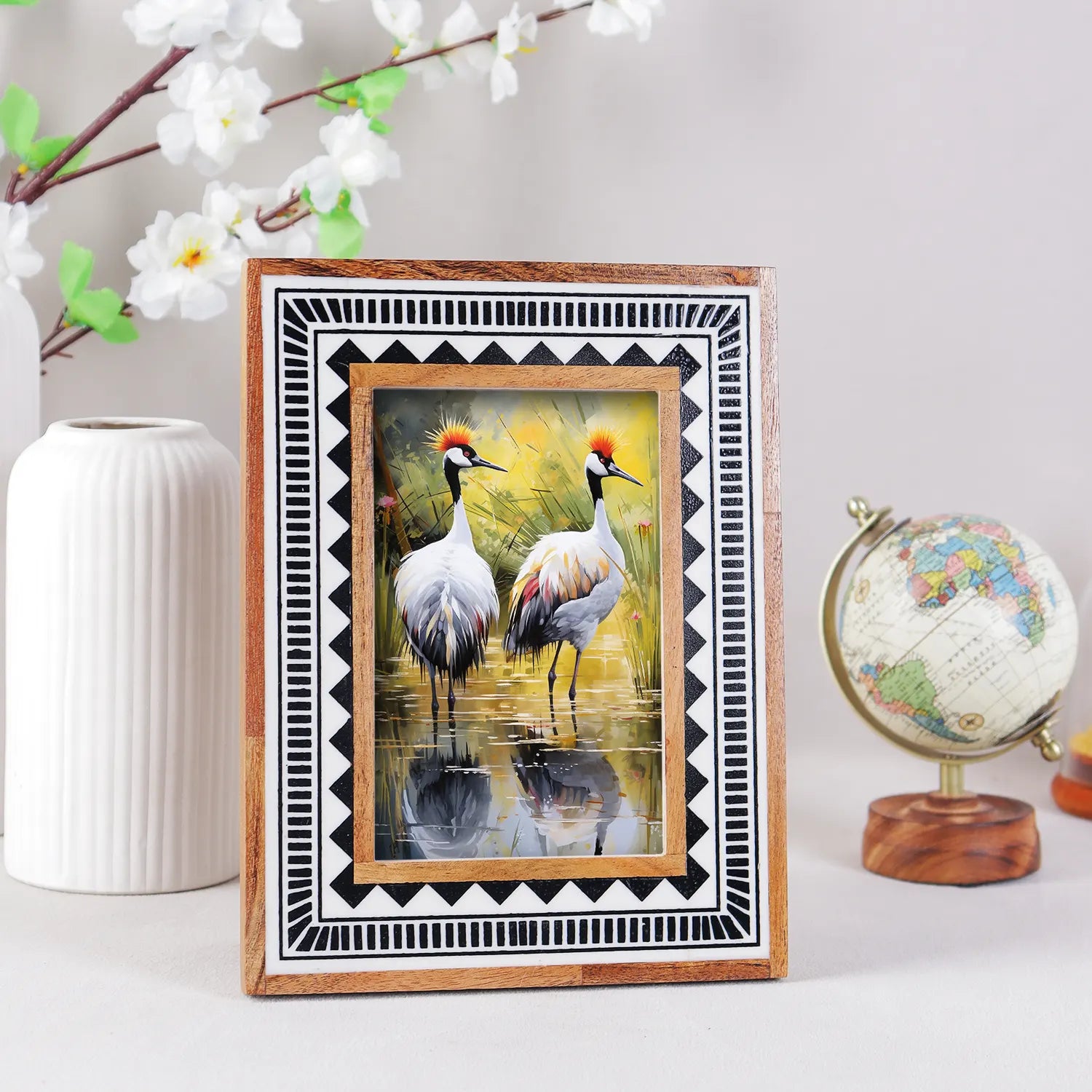 Wood & Resin Inlay Handmade Black & White Geometric Picture Frame