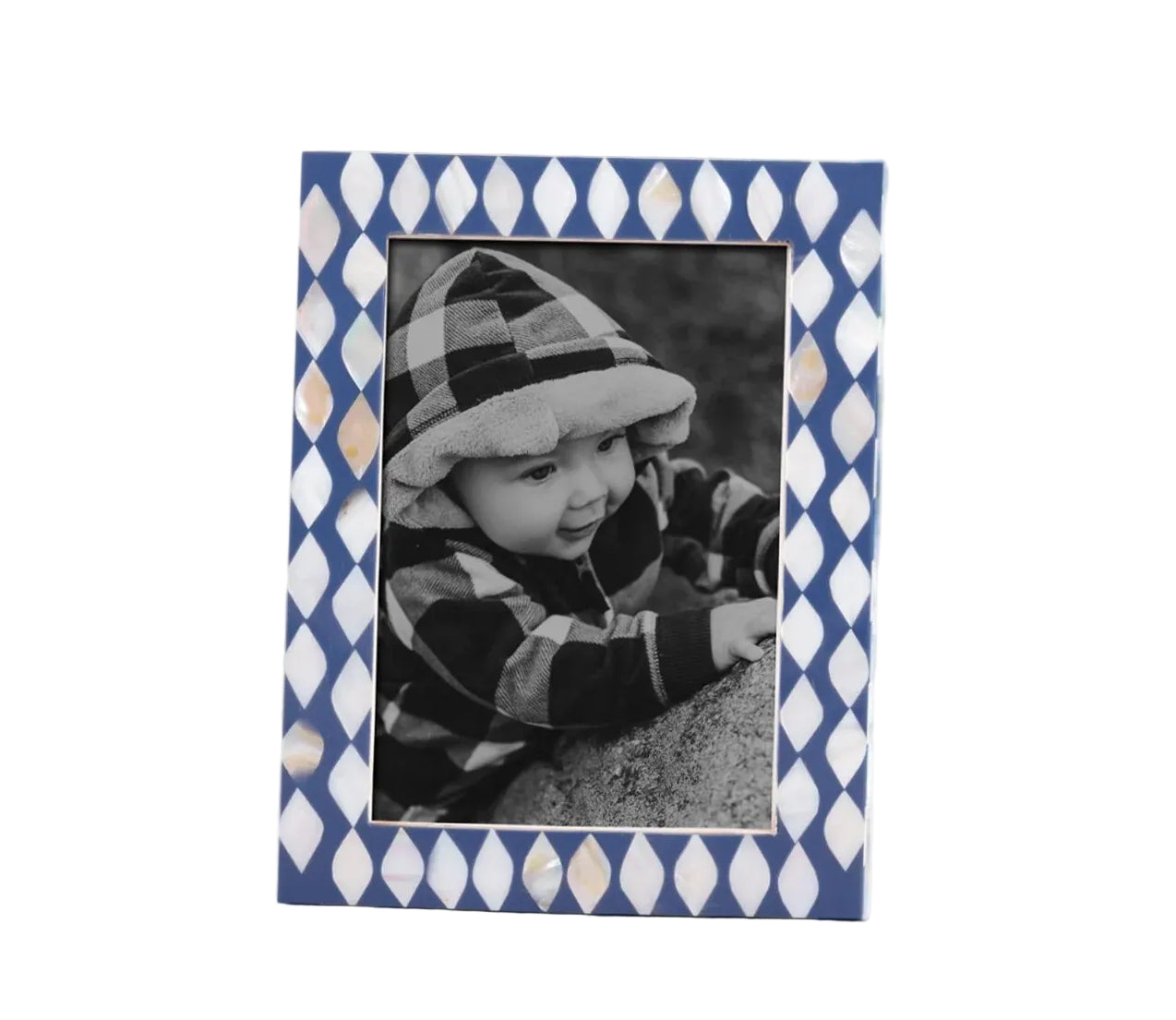 Handcrafted Drops Design Bone Inlay Blue & White Frame - 3 sizes