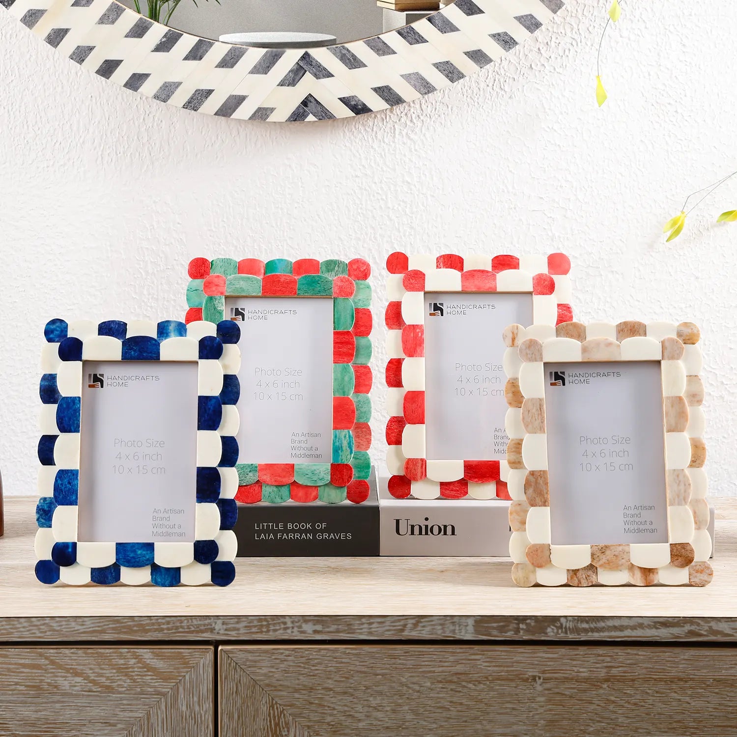 Scalloped Bone Inlay Handmade Picture Frame