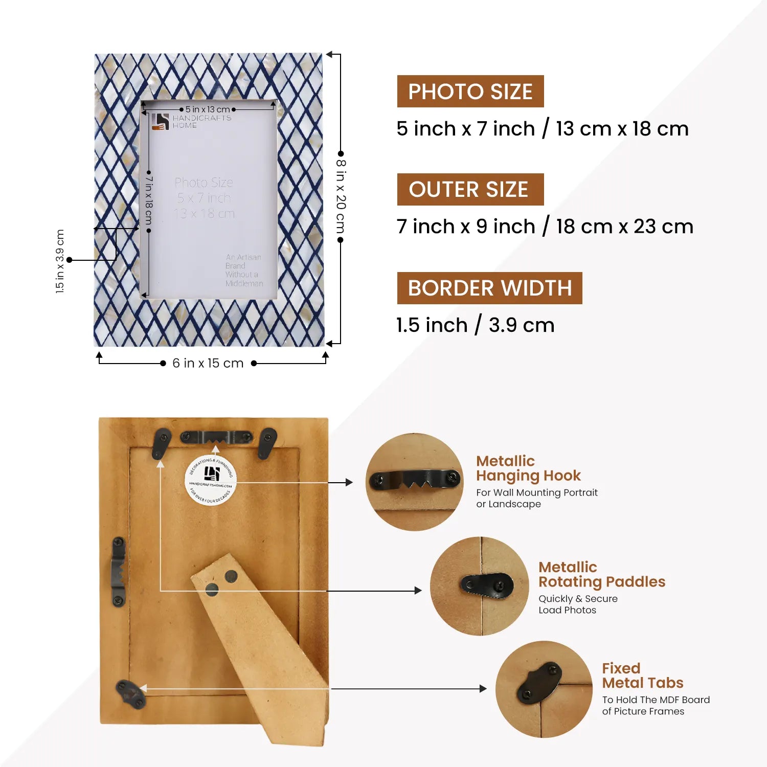 Handmade Mother of Pearl Picture Frames- Diamond