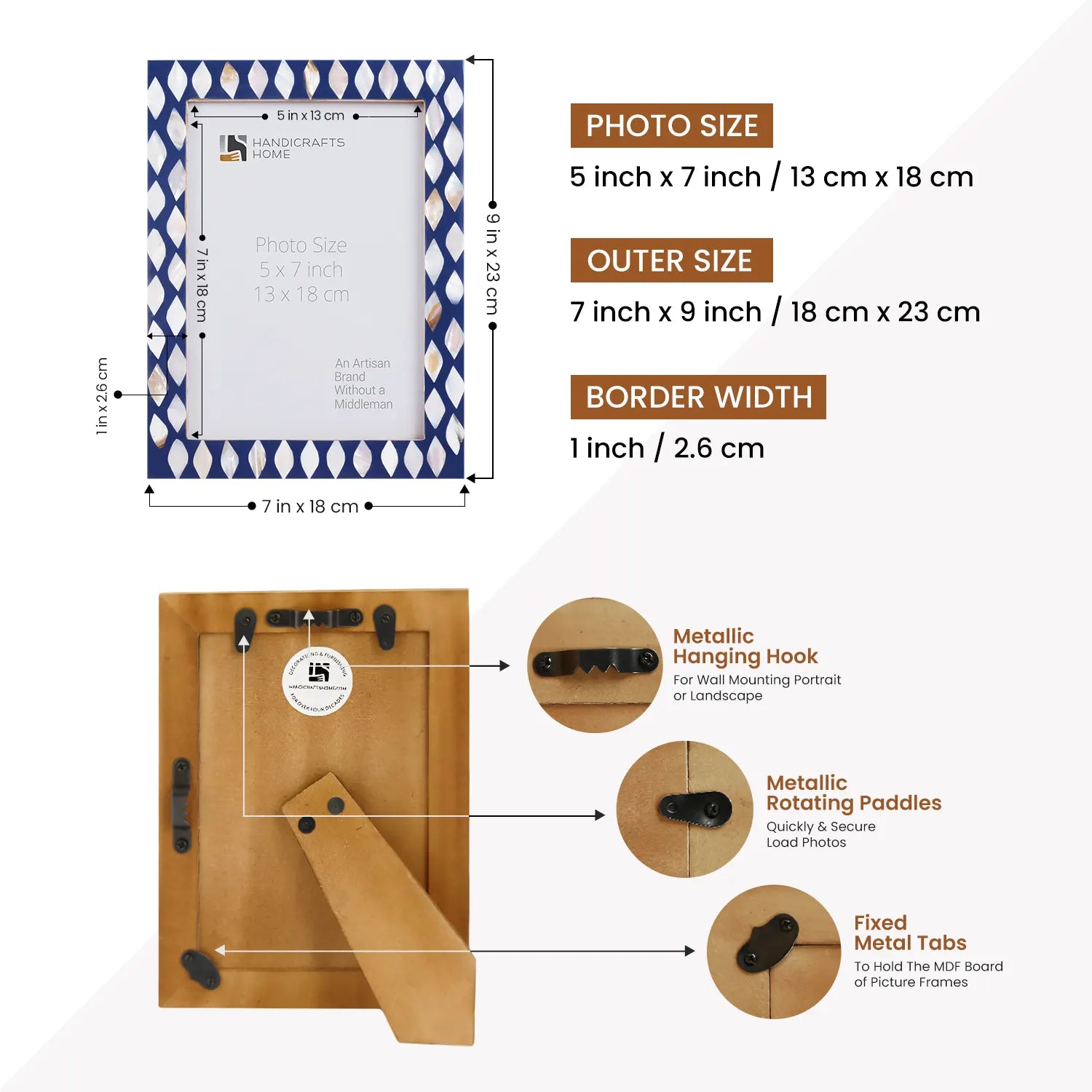 Handcrafted Drops Design Bone Inlay Blue & White Frame - 3 sizes