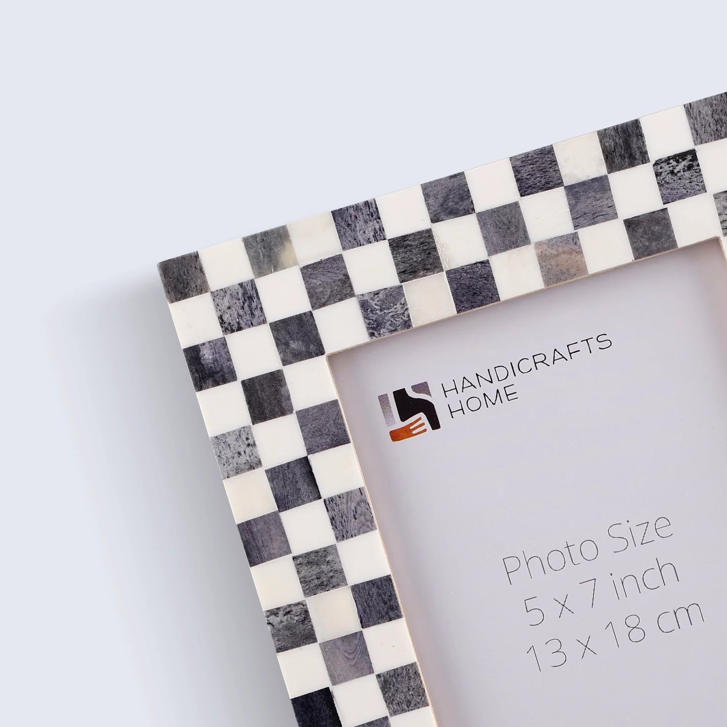 Handcrafted Checkered Pattern Bone Inlay Picture Frame in Gray
