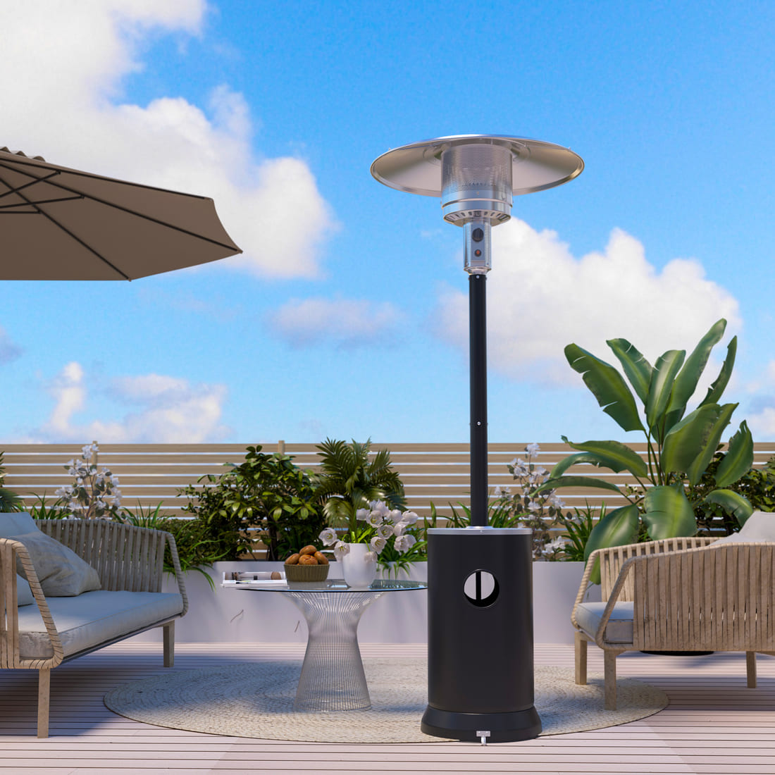 Propane Patio Heater with Table Design & Wheels - 3 Colors