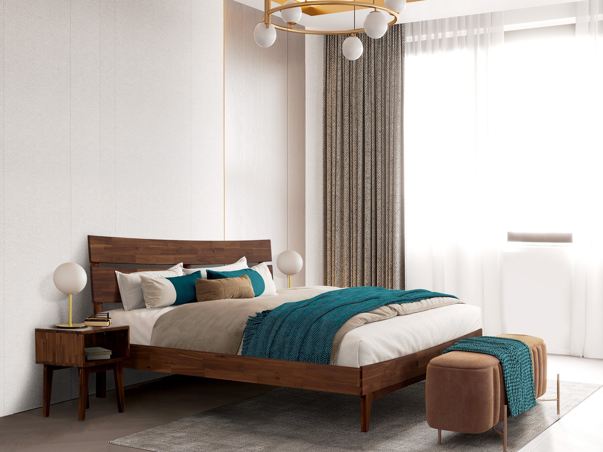 Aurora Acacia Bed Frame & Nightstand Set - 2 Finishes