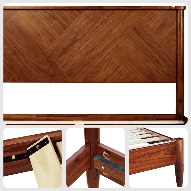 Panthera Acacia Platform Bed Frame With Headboard - Caramel, Walnut