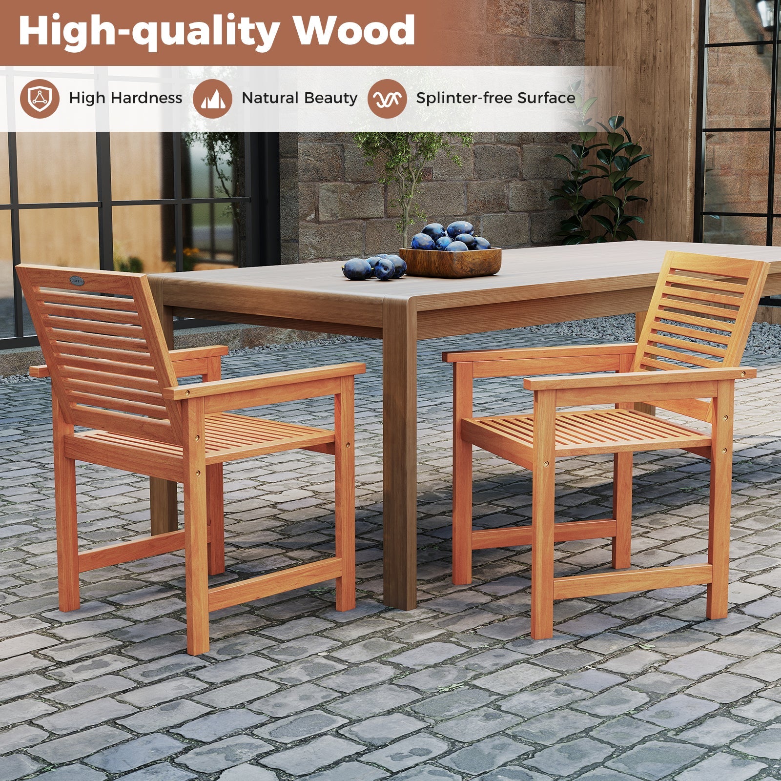 Set of 2 Wooden Patio Chairs