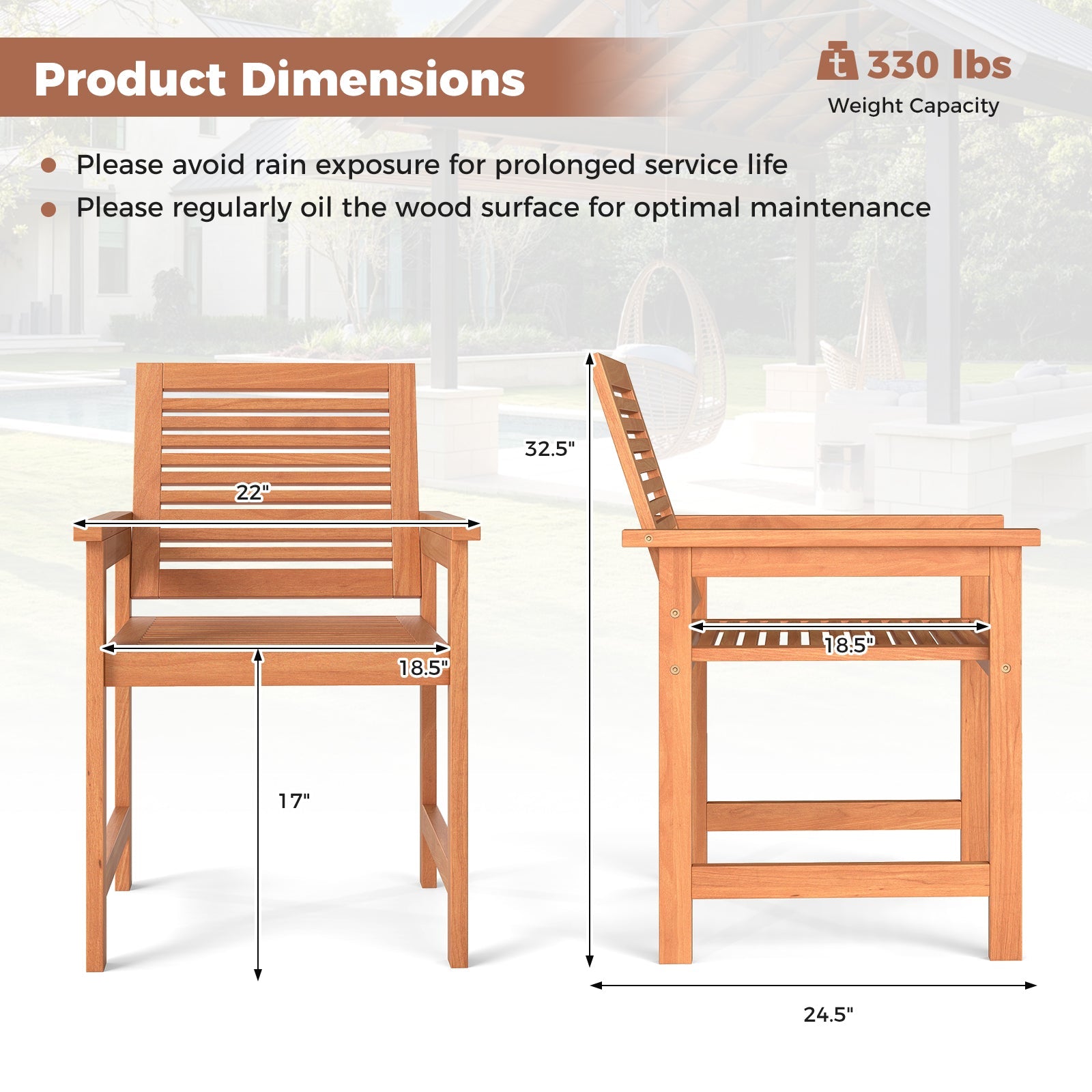 Set of 2 Wooden Patio Chairs