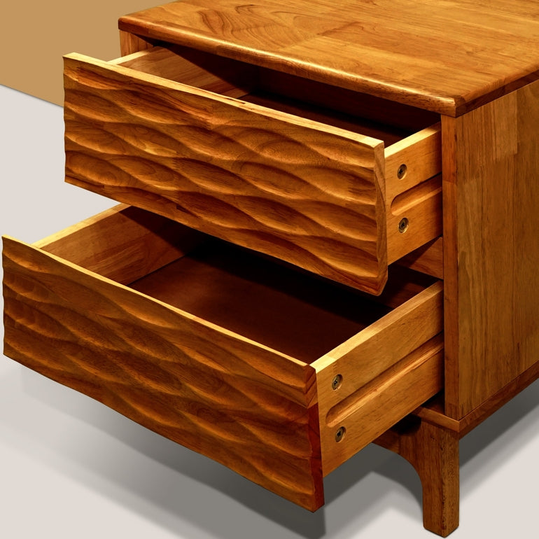 Elara Acacia Nightstand with 2 Drawers - Walnut, Caramel, Oak