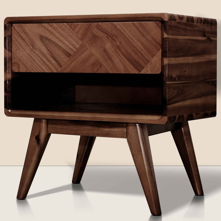 Laden Acacia Nightstand with Drawer - Caramel or Walnut