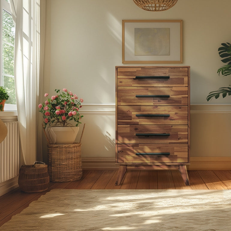 Acacia Linea Solid Wood Dresser in Caramel or Walnut