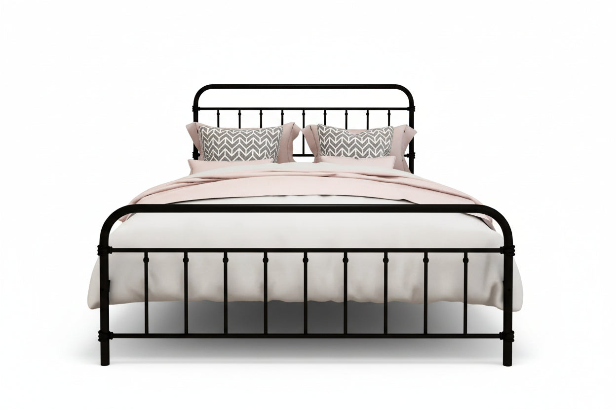 Classic Farmhouse Black Metal Bed Frame - Queen