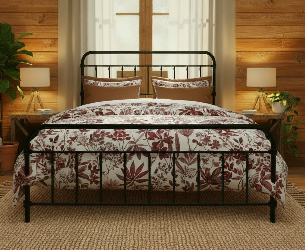 Classic Farmhouse Black Metal Bed Frame - Queen