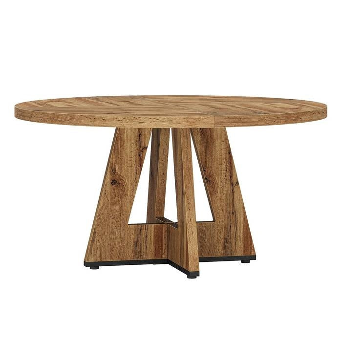 Modern Kitchen Round Dining Table for 4 in Medium Oak Wood Finish