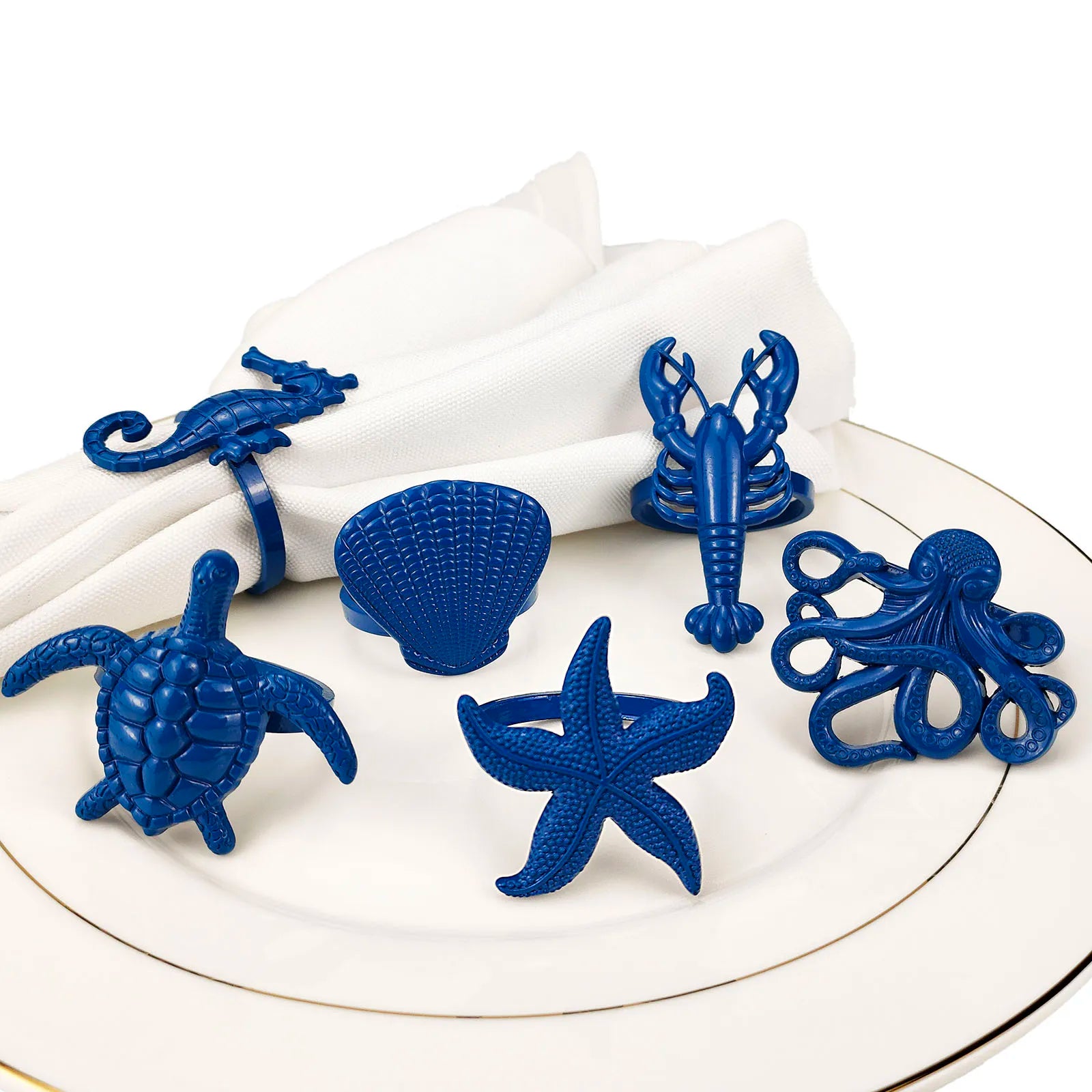 6 PCS Nautical Napkin Rings - Blue/Silver/Gold